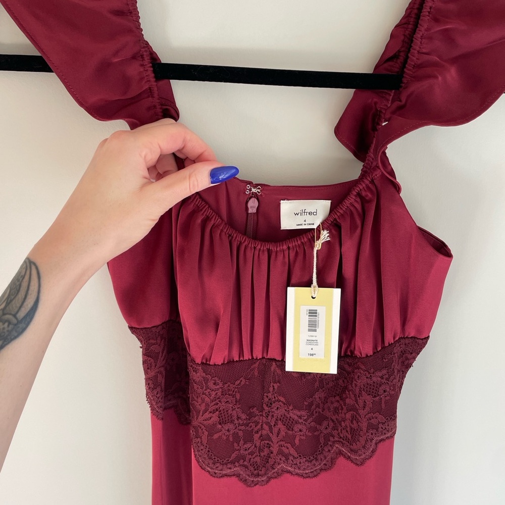 NWT Wilfred Magnate Satin Dress in Cordovan 🌹 • US 4 • Aritzia - Picture 5 of 13
